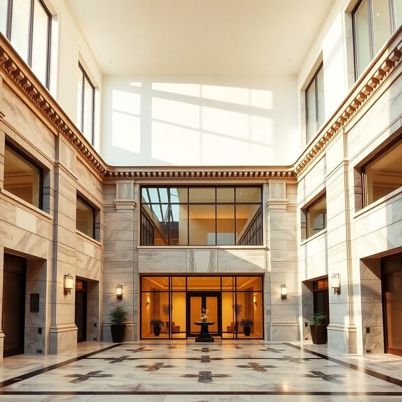 Moderní lobby finanční kanceláře v Praze v kamenně-mátových tónech